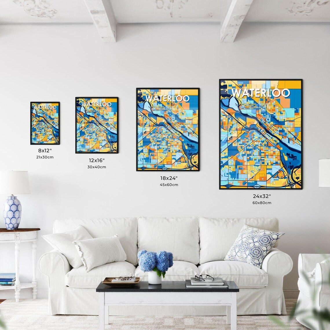 Waterloo Iowa Bold Colorful Vibrant City Street Map Art Poster - Image 3