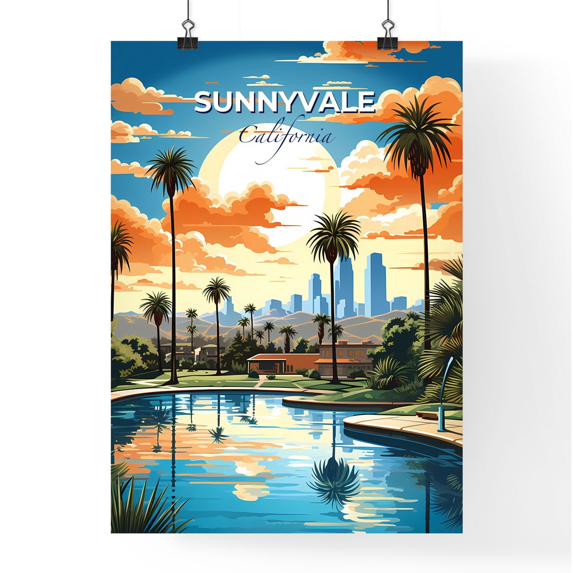 Sunnyvale California Pool Palm Trees Sunset Resort Skyline Poster - Image 4