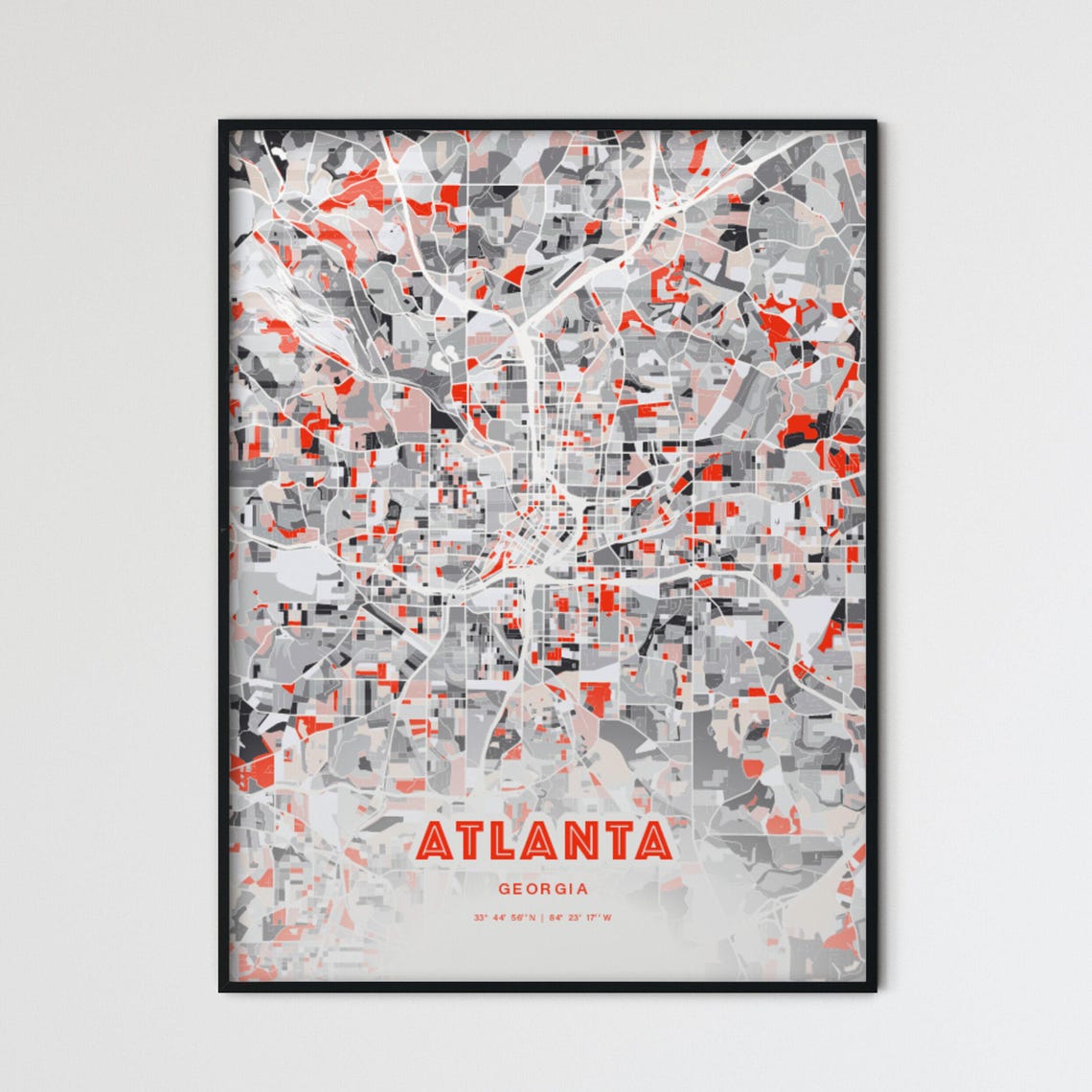 Atlanta Georgia Expressive Red and Black City Map Artwork Poster