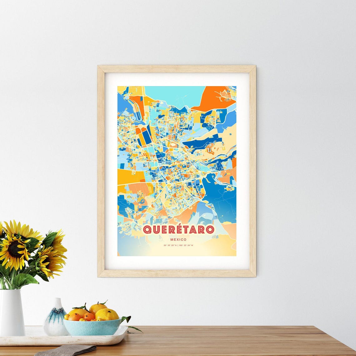 Querétaro Mexico Blue Orange Street Map Art Home Decor Poster - Image 2