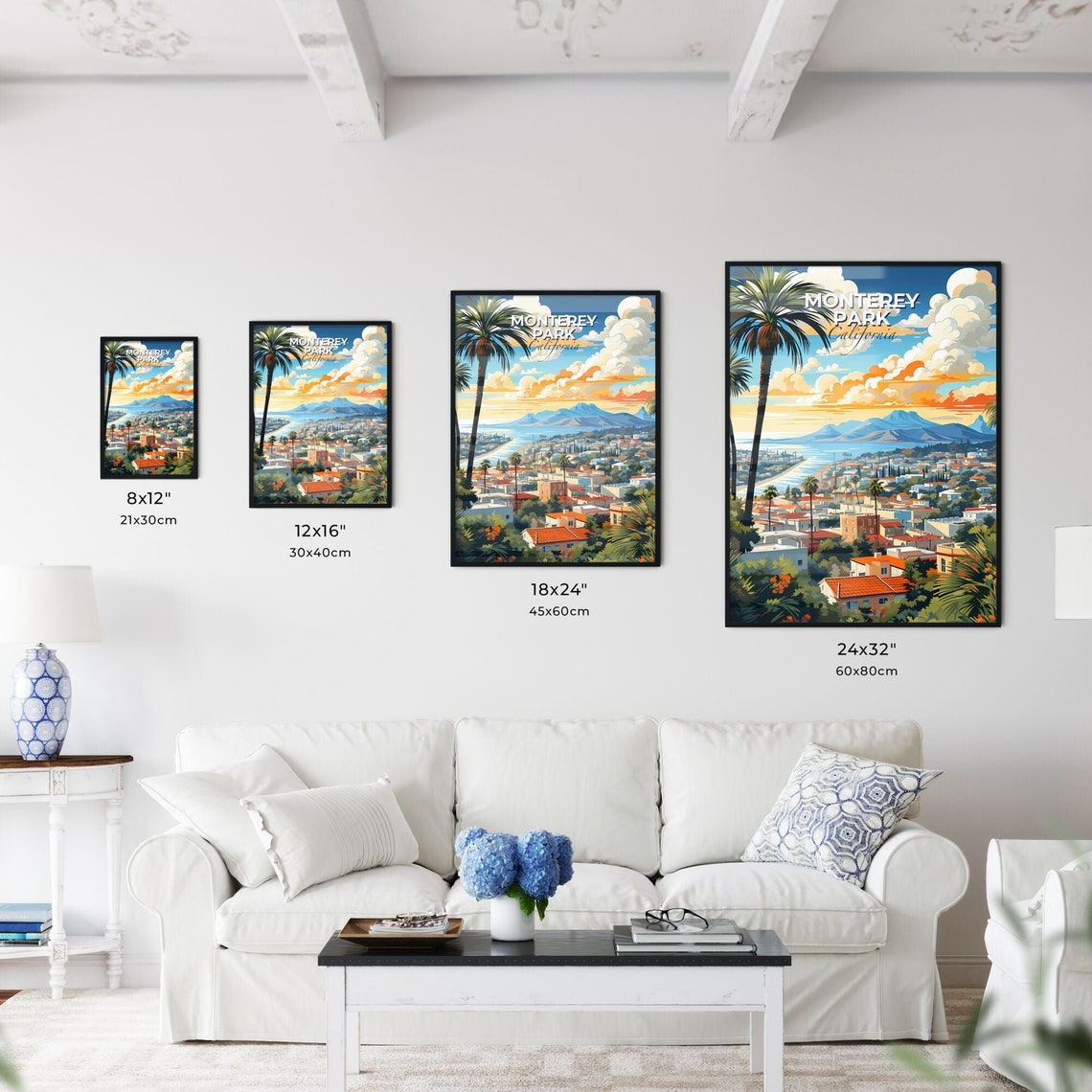 Monterey Park California Coastal City Palm Overlook Art Poster - Image 3