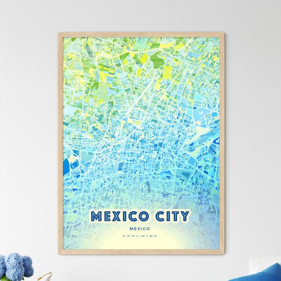 Mexico City Personalized Bluish Art City Map Coordinates Poster