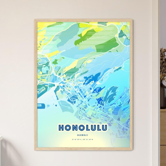 Honolulu Hawaii Vibrant Abstract Watercolor City Street Map Poster