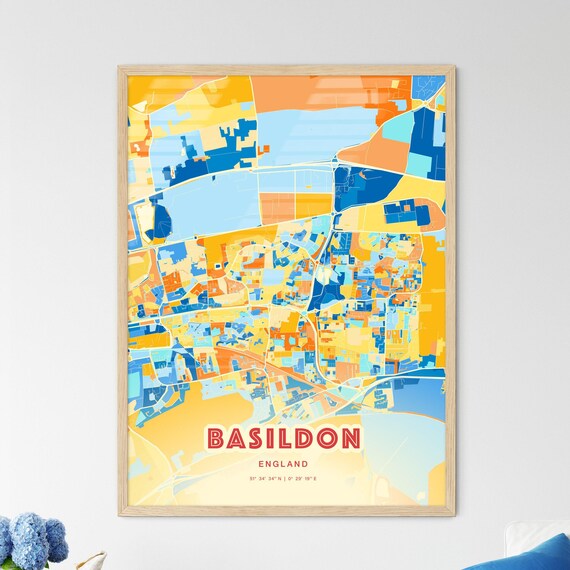 Basildon England City Map Art Poster Blue Orange Street Style