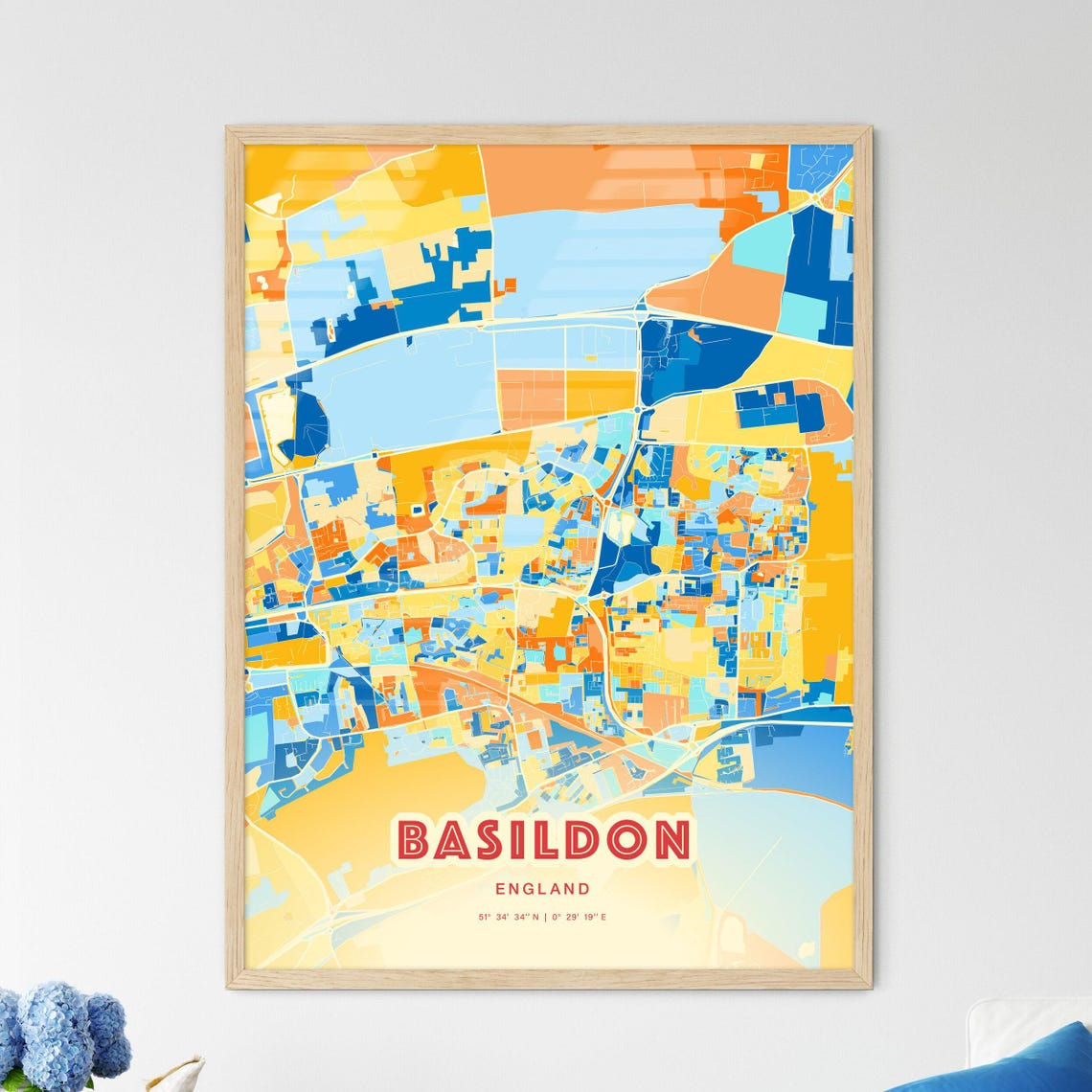 Basildon England City Map Art Poster Blue Orange Street Style