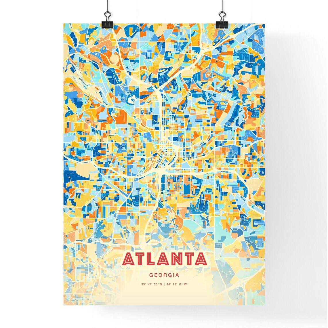 Historic Atlanta Georgia Vibrant Blue Orange City Map Art Poster - Image 3