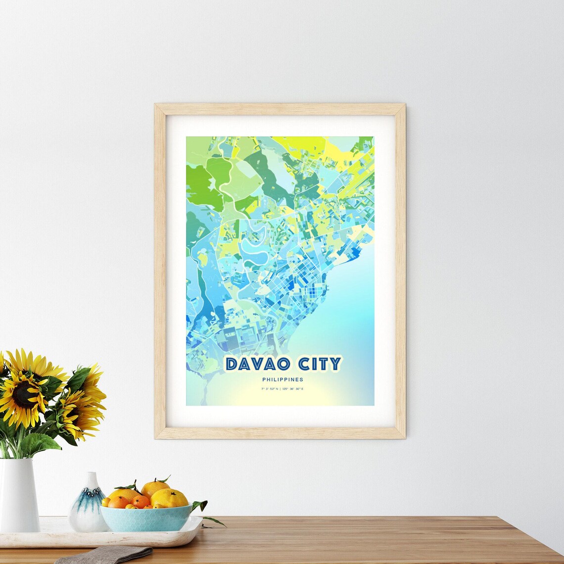 Davao City Philippines Bluish Watercolor City Map Art Poster Wall Decor - Image 2