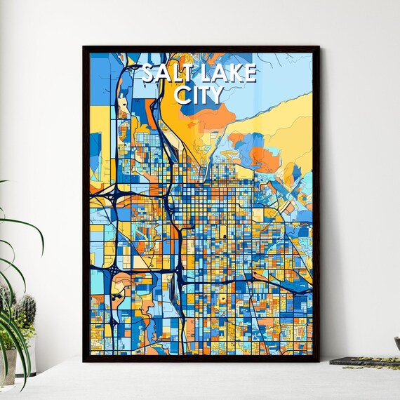 Salt Lake City Utah Stylized Blue and Orange City Map Poster