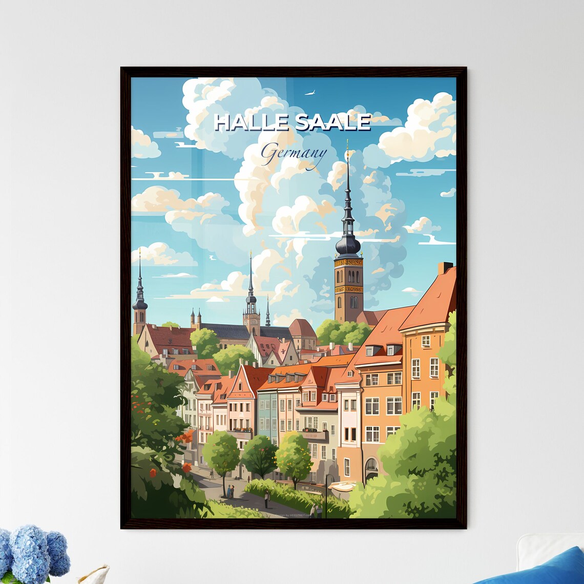 Halle Saale Germany Vintage Travel City Poster Old Town Towers
