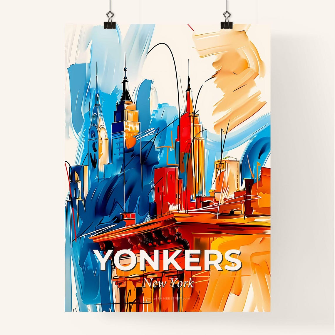 Yonkers New York Colorful Abstract Skyscrapers Skyline Poster - Image 4