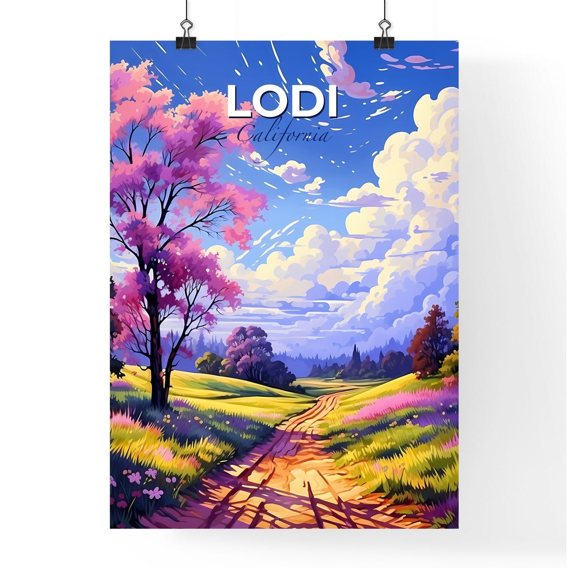 Lodi California Cherry Blossom Countryside Road Scene Poster - Image 4