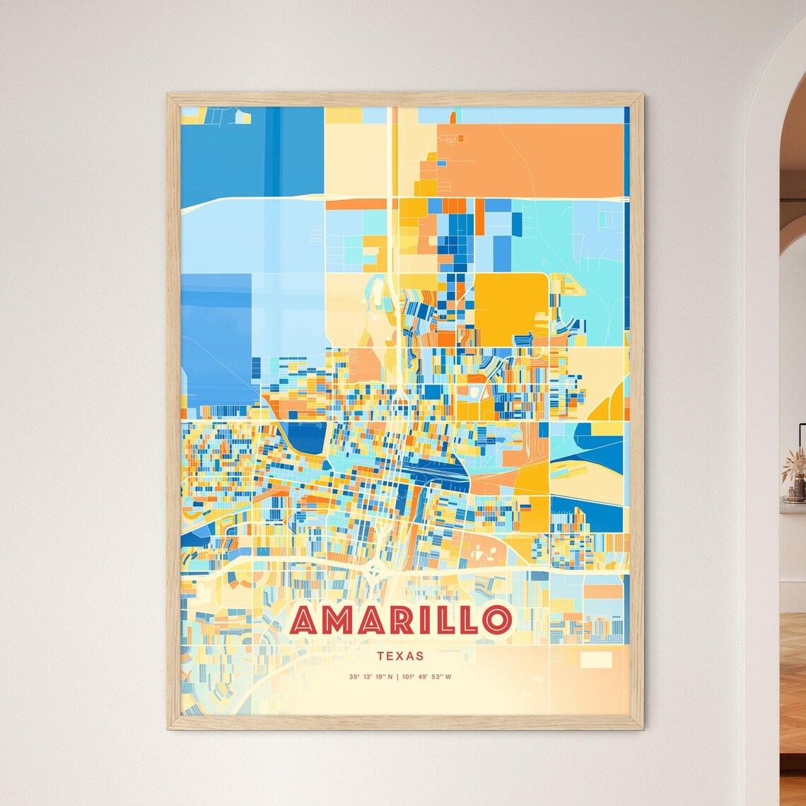 Amarillo Texas Colorful City Map Art Poster Blue And Orange Street Design