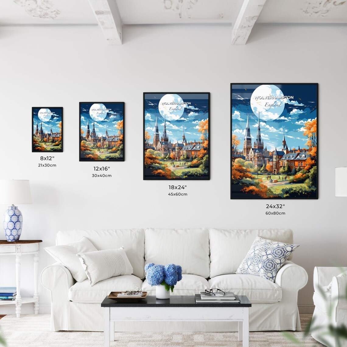 Wolverhampton England Travel Poster Moonlit Church Spires Autumn Illustration - Image 3