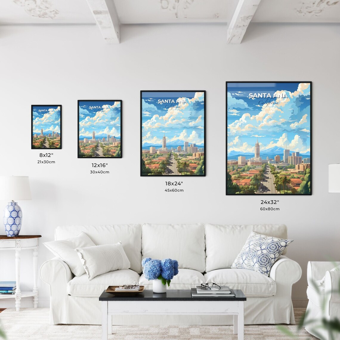 Santa Ana California Vintage Skyline Art Poster Mountains and Palms - Image 3