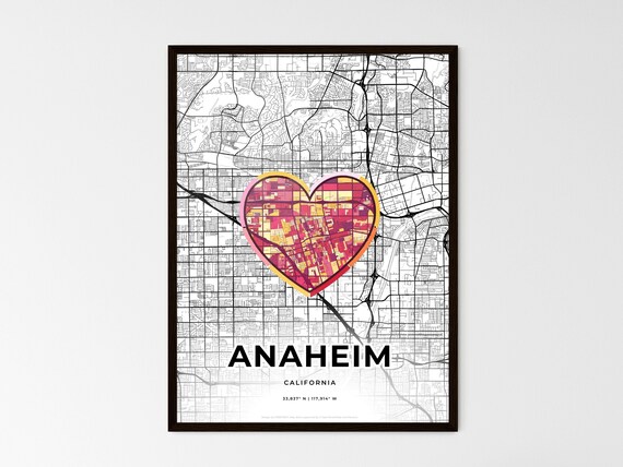 Anaheim California Minimal Map Art With Colorful Heart Icon Poster