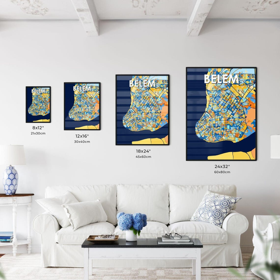 Belem Brazil Blue Orange City Map Poster Bold Modern Street Grid Art - Image 3