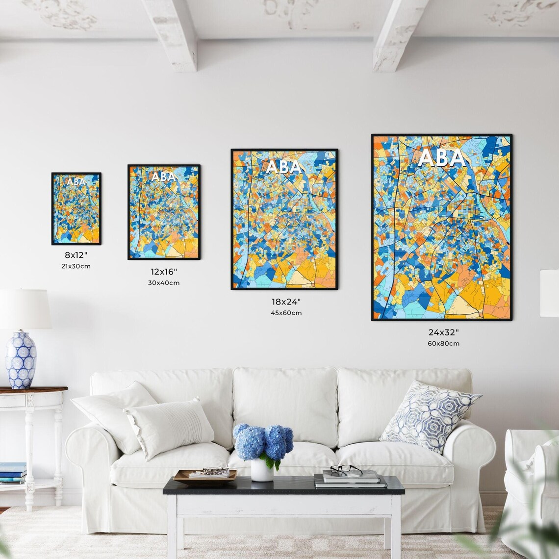 Aba Nigeria Blue Orange Colorful City Street Map Art Poster Gift - Image 3