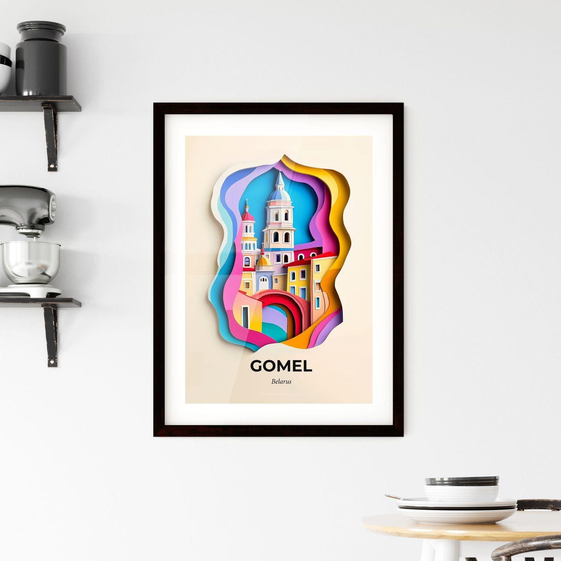 Gomel Belarus Colorful Paper Cut Church Archway Scene Poster - Image 2