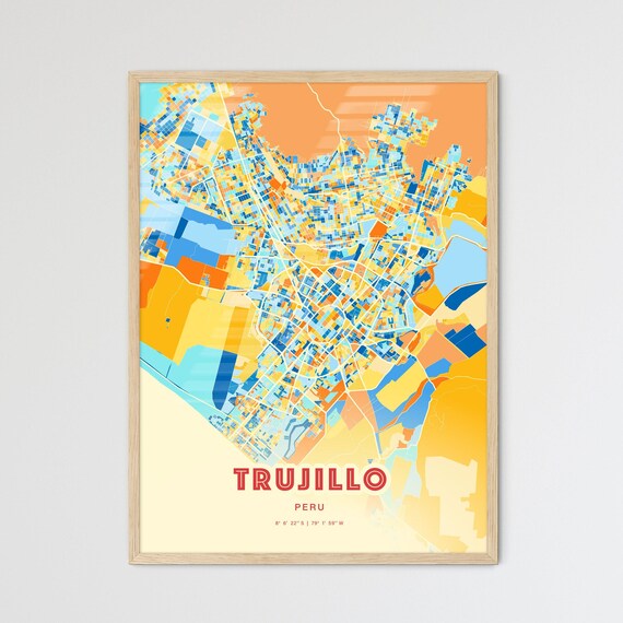 Trujillo Peru Modern Geometric Blue Orange City Map Art Poster