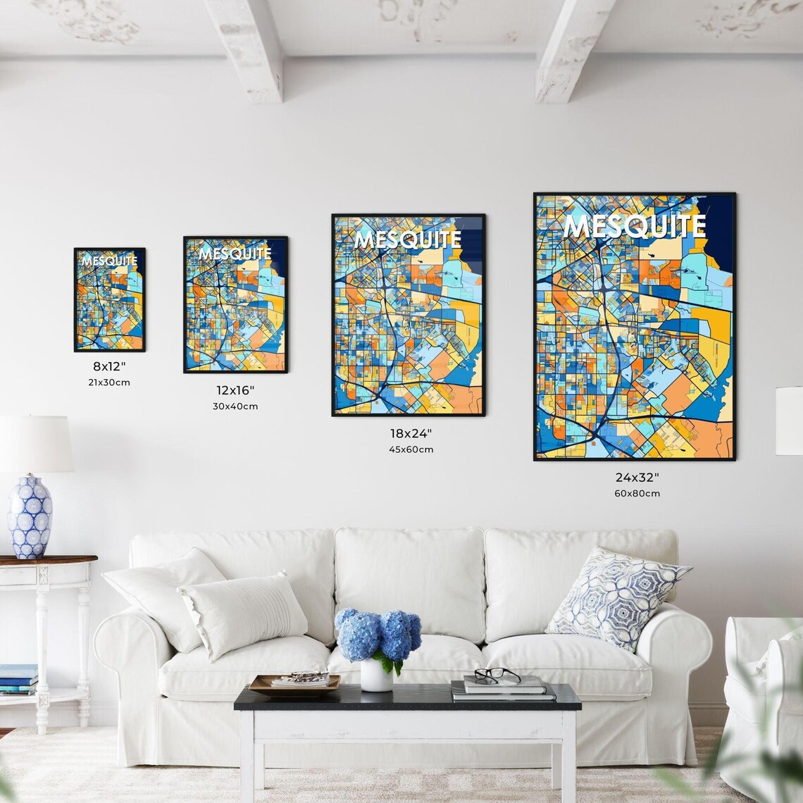 Mesquite Texas Vibrant Colorful Geometric Street Grid City Map Art Poster - Image 3