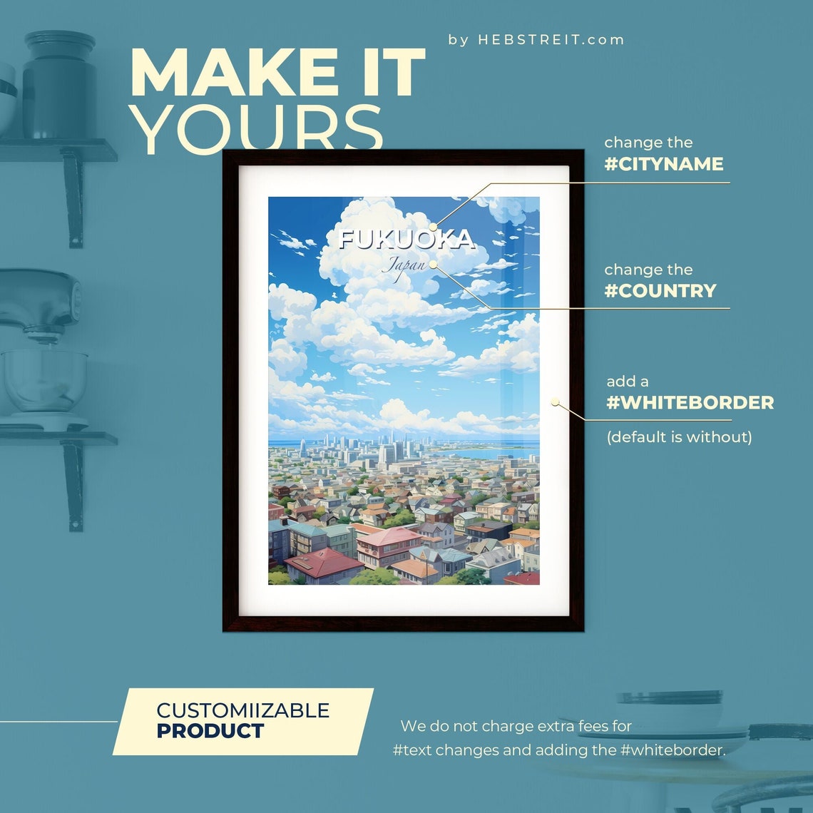 Fukuoka Japan City Panorama Bay Clouds Rooftop Travel Poster - Image 2