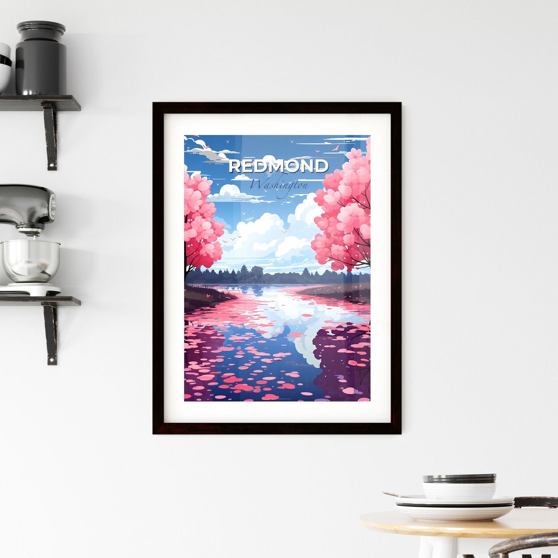 Redmond Washington Cherry Blossom River Blue Sky Travel Poster - Image 2
