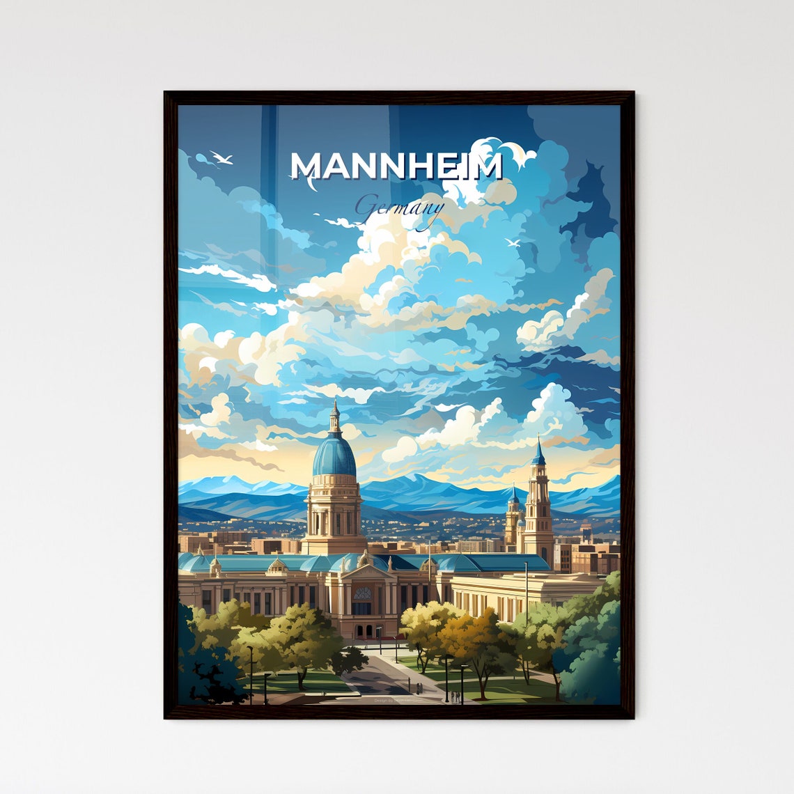 Mannheim Germany Blue Sky Domed Building City Travel View Poster