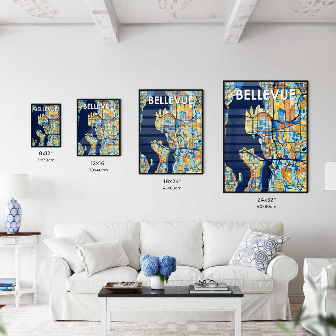 Bellevue Washington Vibrant Colorful Mosaic City Street Map Art Poster - Image 3