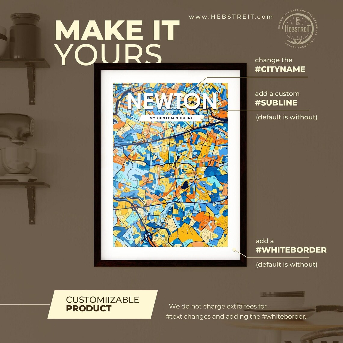 Newton Massachusetts Colorful Modern City Street Map Artwork Poster - Image 2