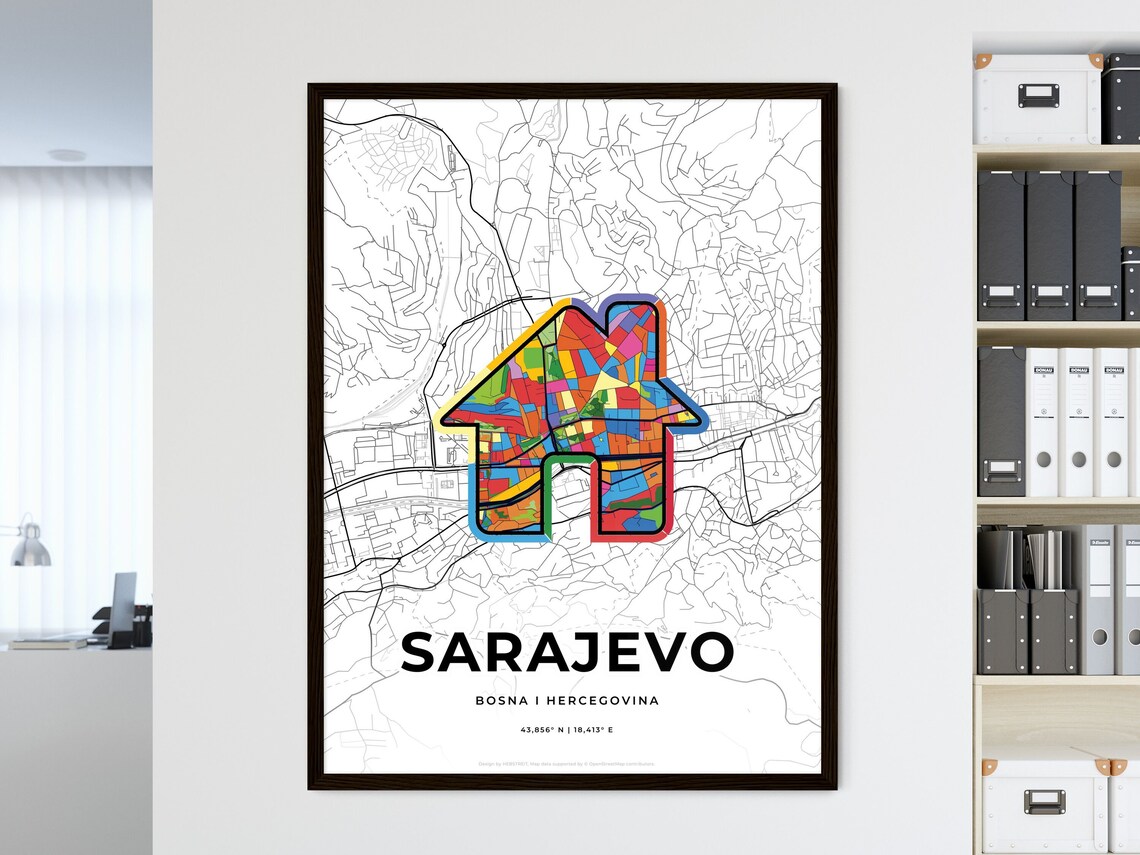 Sarajevo Bosnia and Herzegovina Modern Minimalist Heart Street Map Art Poster - Image 3