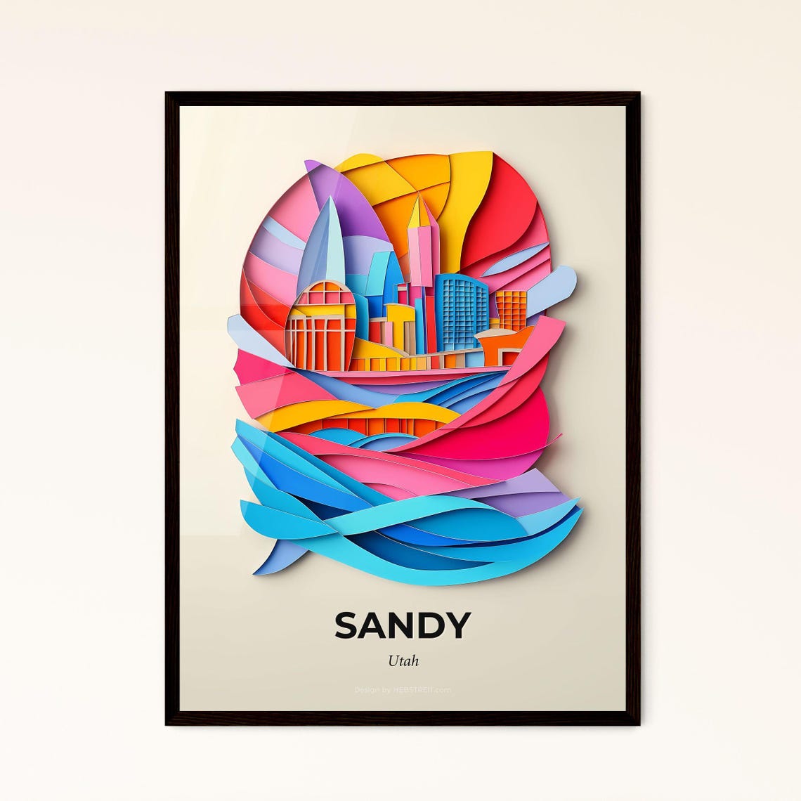 Sandy Utah Skyline Waves Colorful Abstract City Fine Art Poster