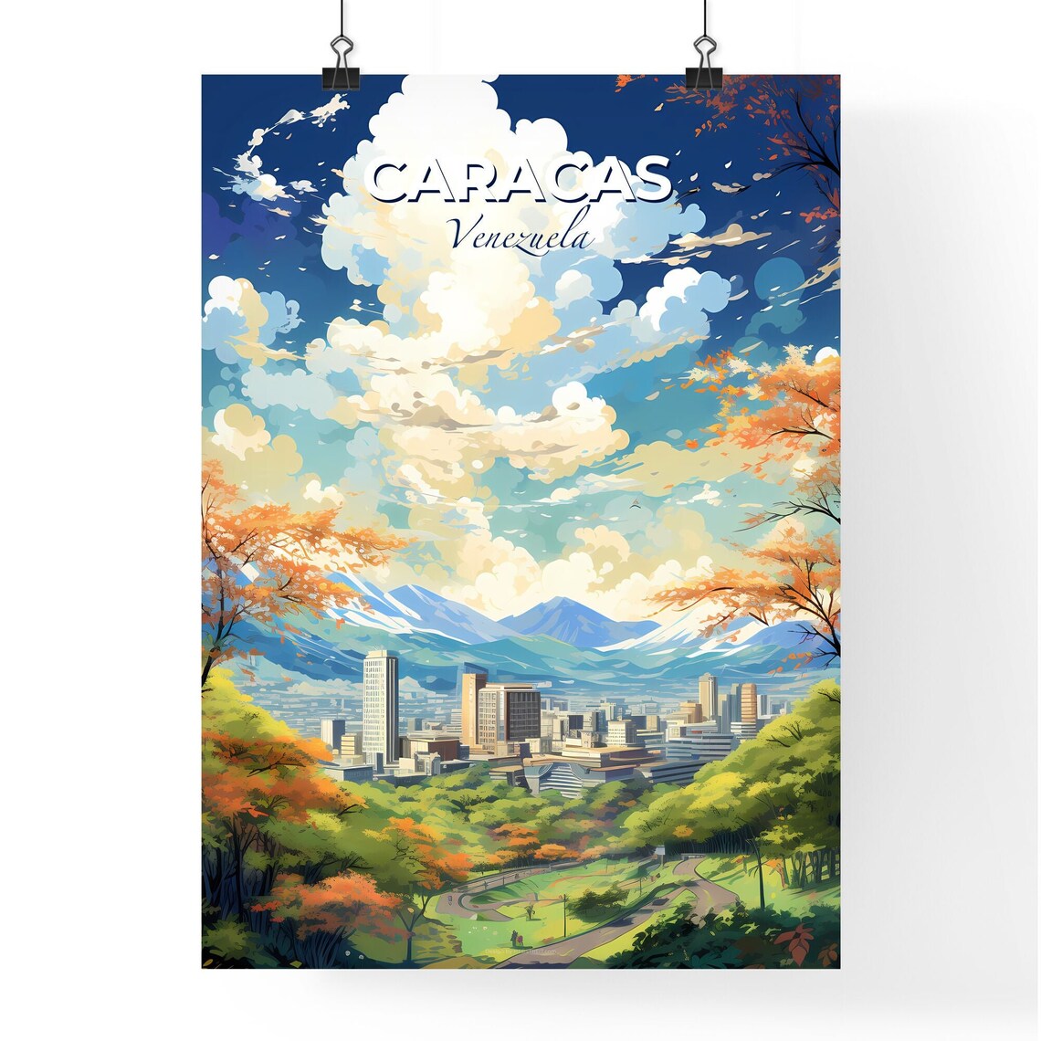 Caracas Venezuela Modern Scenic Illustrated City Travel Art Poster - Image 4
