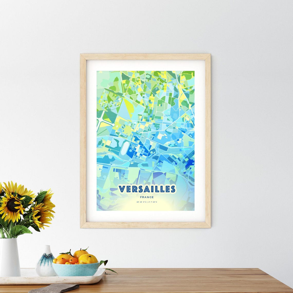 Versailles France Custom Blue Green City Map Art Poster Gift - Image 3