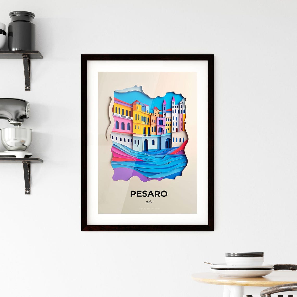 Pesaro Italy Colorful Waterfront 3D Paper Cut Coastal Town Art Poster - Image 2