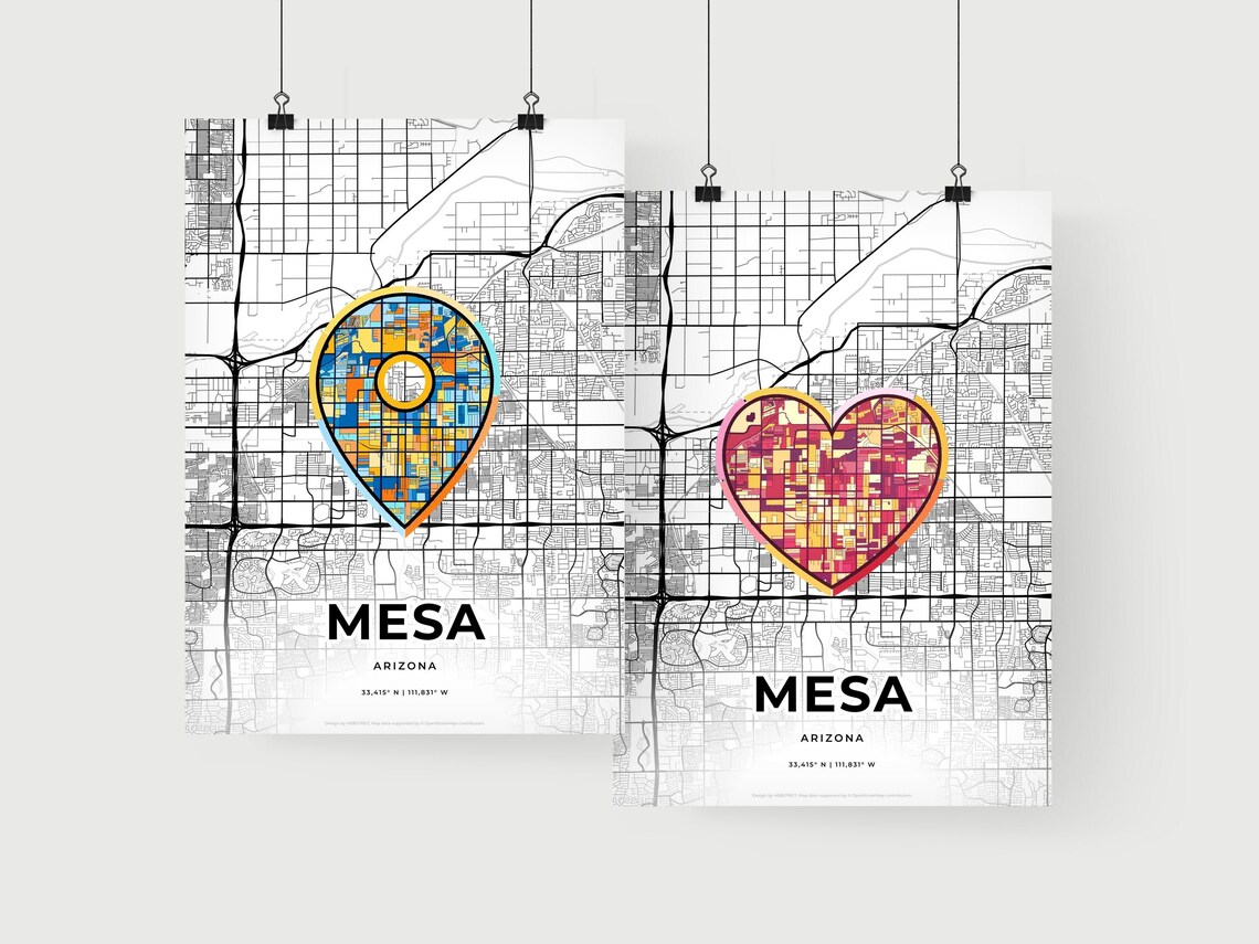 Mesa Arizona Minimal City Map Colorful Heart Icon Art Poster - Image 2
