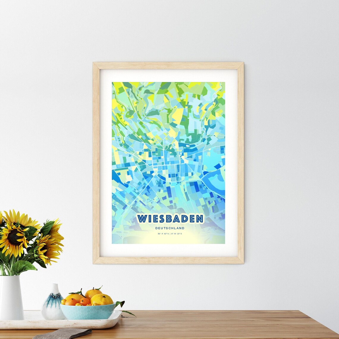 Wiesbaden Germany Abstract City Map Art Blue Green Pastel Travel Poster - Image 3