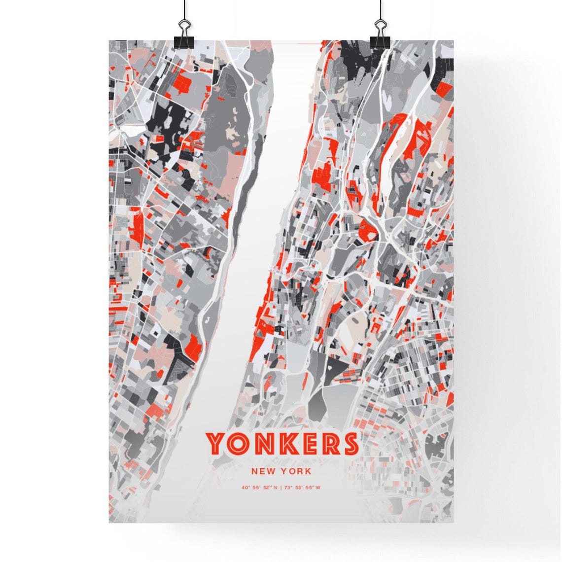 Yonkers New York Expressive Red Abstract City Map Art Poster - Image 3