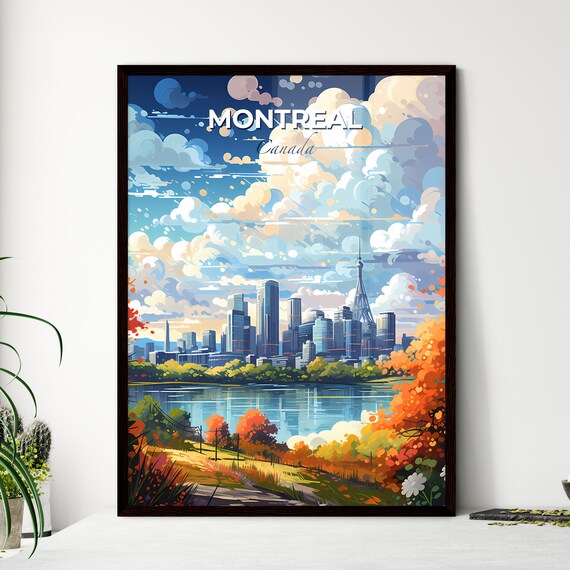 Montreal Canada Skyline Poster Autumn Lakefront Travel Scenic Decor Art