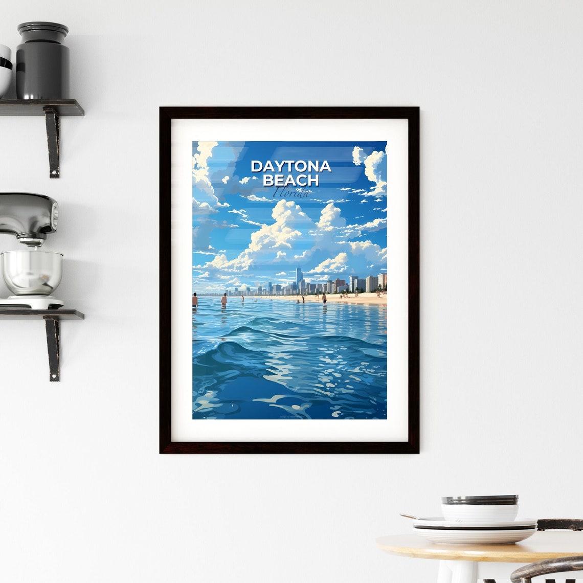 Daytona Beach Florida Ocean Waves and City Skyline Travel Poster - Image 2