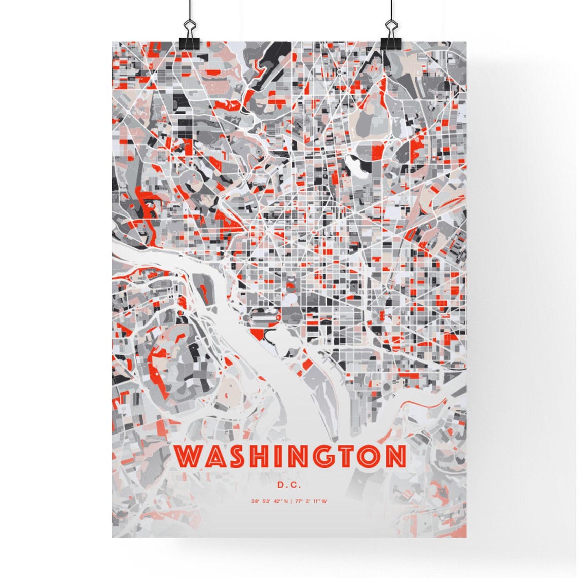 Washington D.C. Expressive Bold Red City Street Map Artwork Poster - Image 3