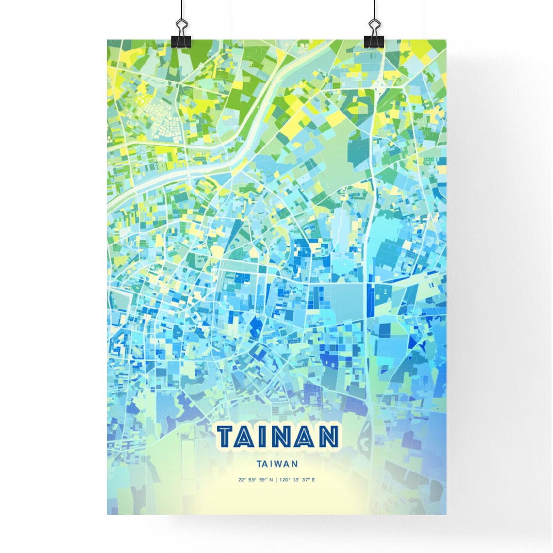 Tainan Taiwan Bluish Watercolor City Map Art Poster Wall Decor - Image 3