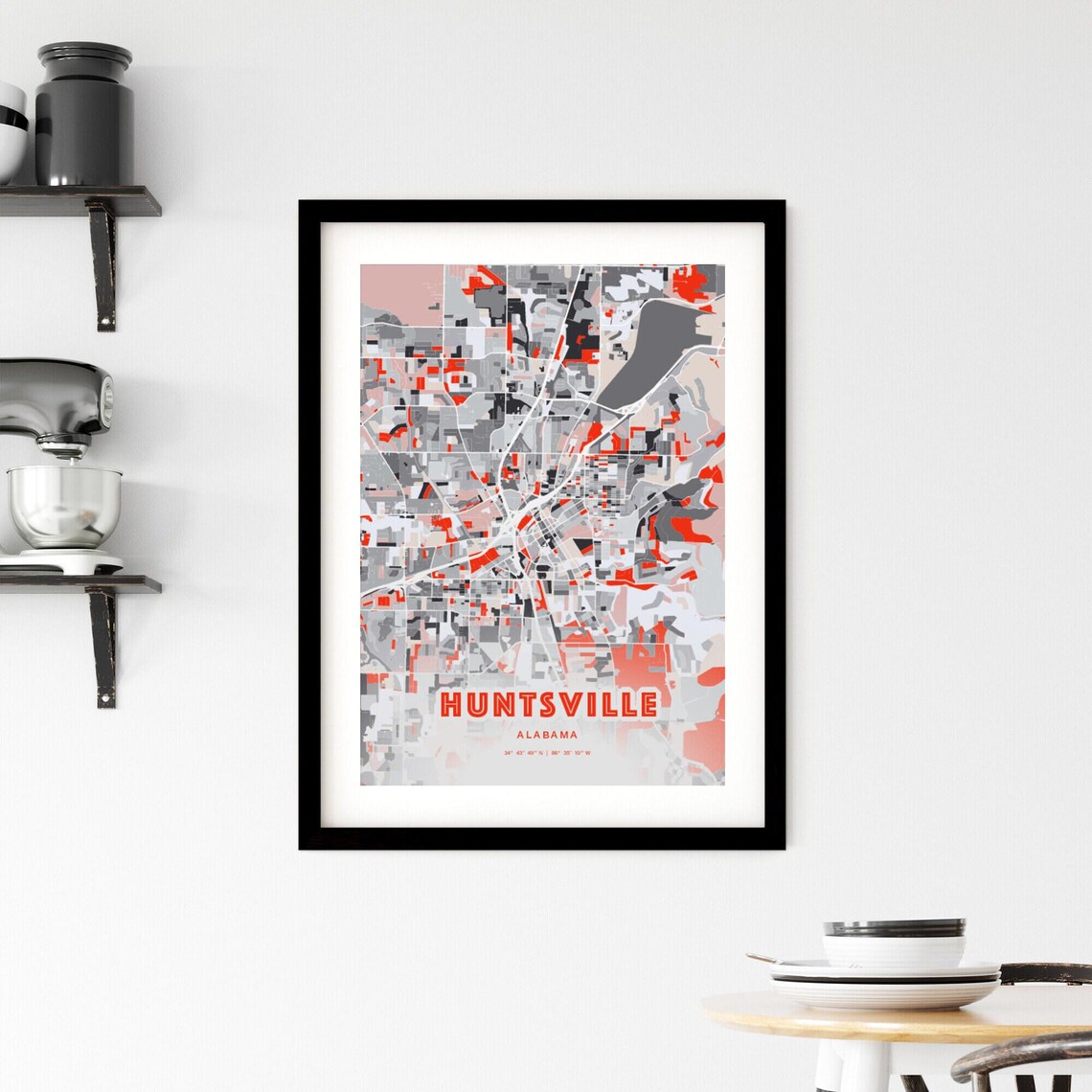 Huntsville Alabama Expressive Red Abstract City Map Art Poster - Image 2