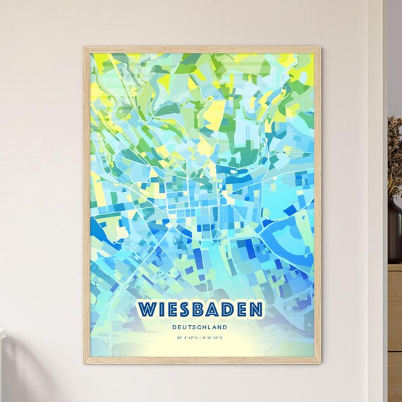 Wiesbaden Germany Abstract City Map Art Blue Green Pastel Travel Poster
