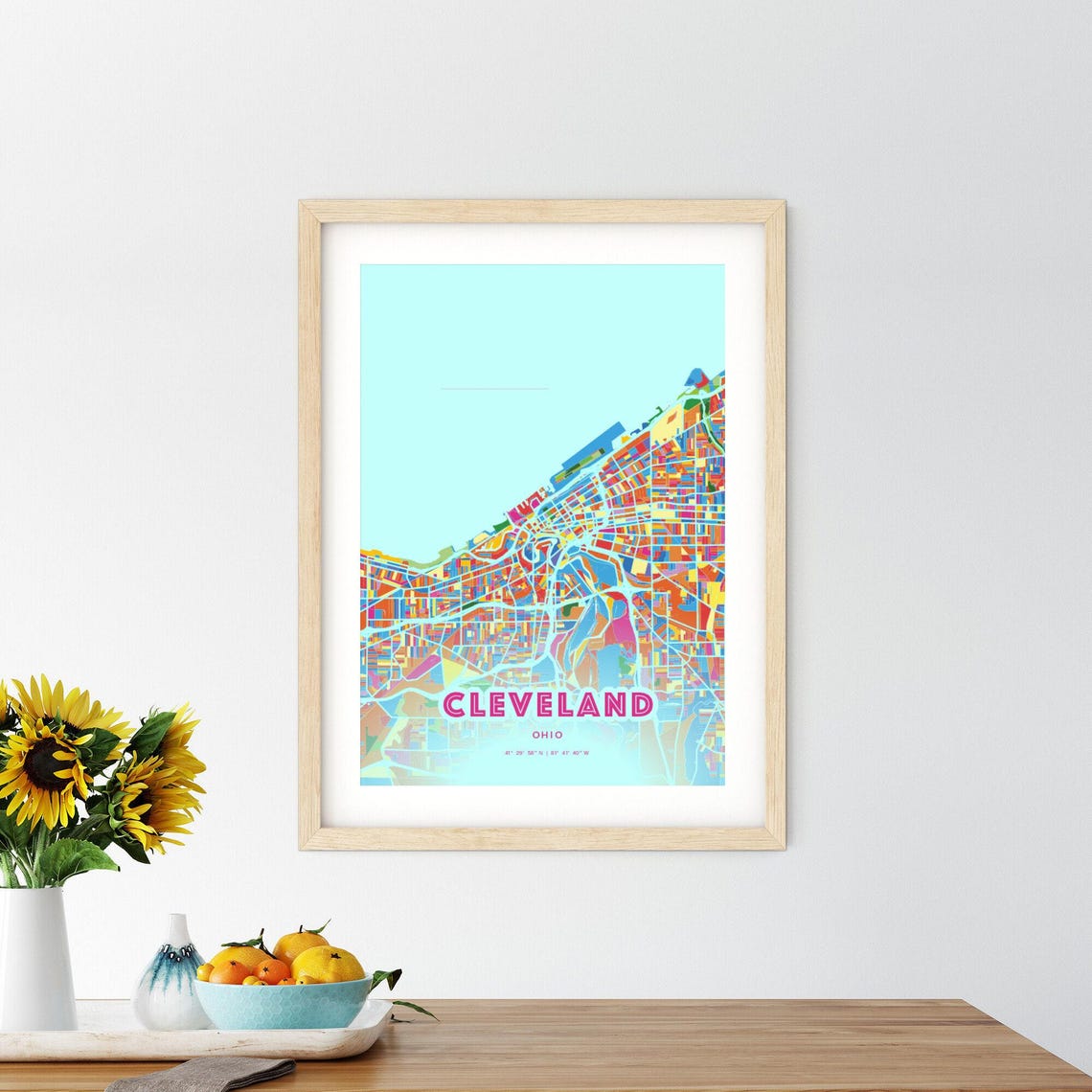 Cleveland Ohio Customizable Colorful City Map Poster For Home Decor - Image 2