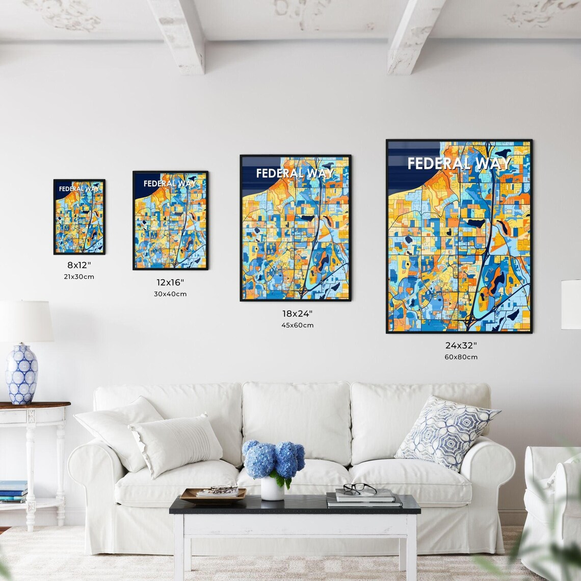 Federal Way Washington Colorful Modern City Street Map Travel Decor Poster - Image 3