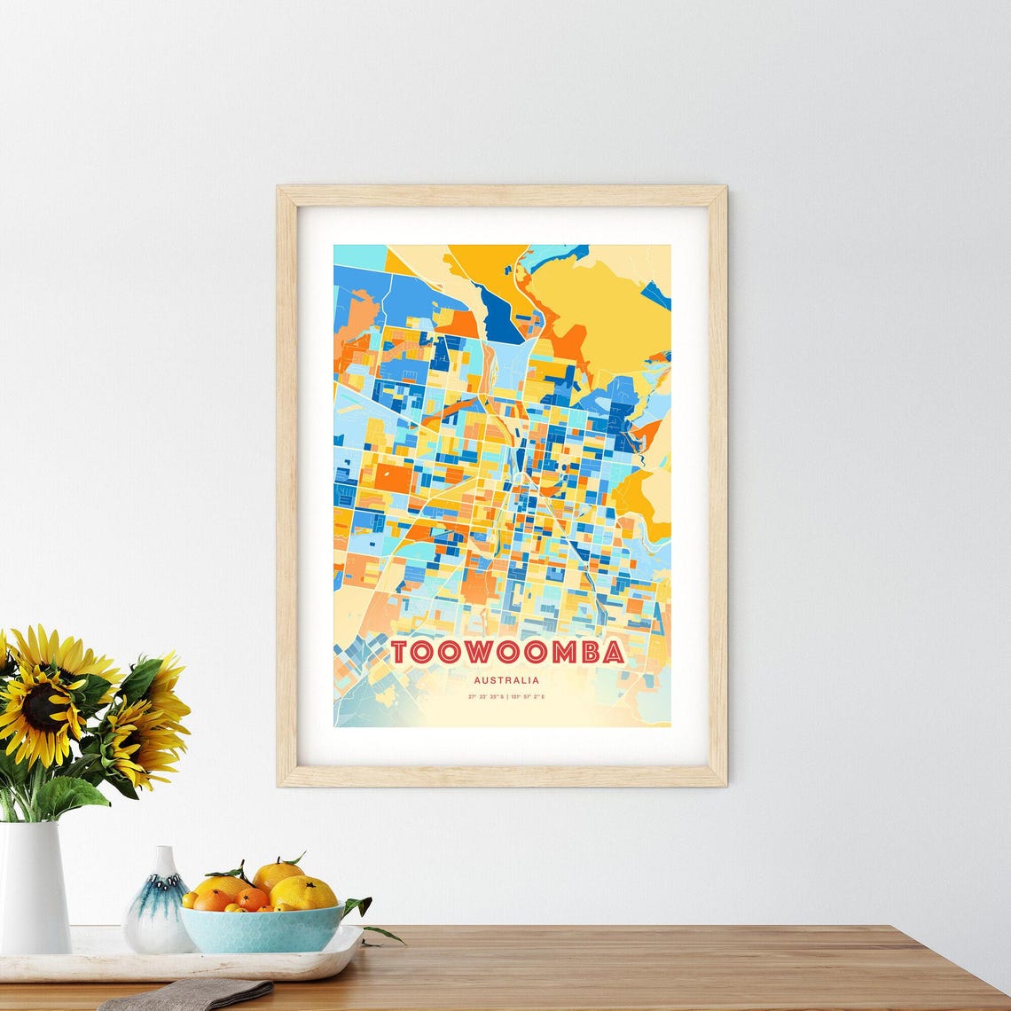 Toowoomba Australia City Map Abstract Blue Orange Modern Art Print - Image 2
