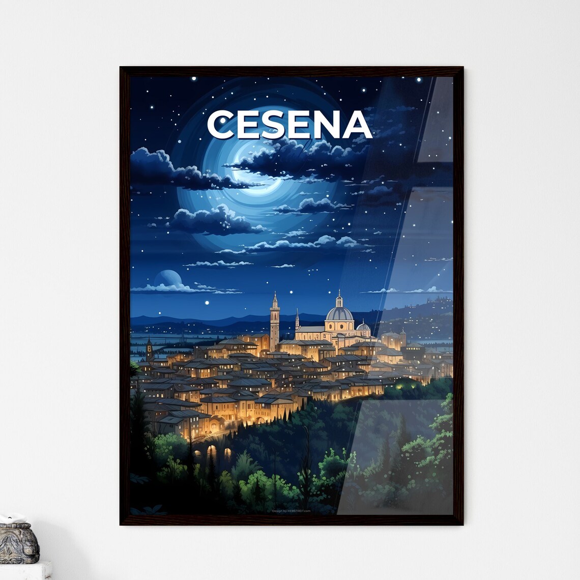 Cesena Italy Starlit Night Skyline Moonlit Cityscape Travel Poster