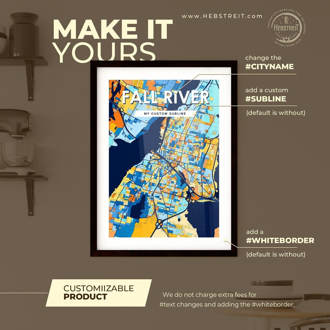 Fall River Massachusetts Vibrant Colorful Illustrated Street Map Art Poster - Image 2