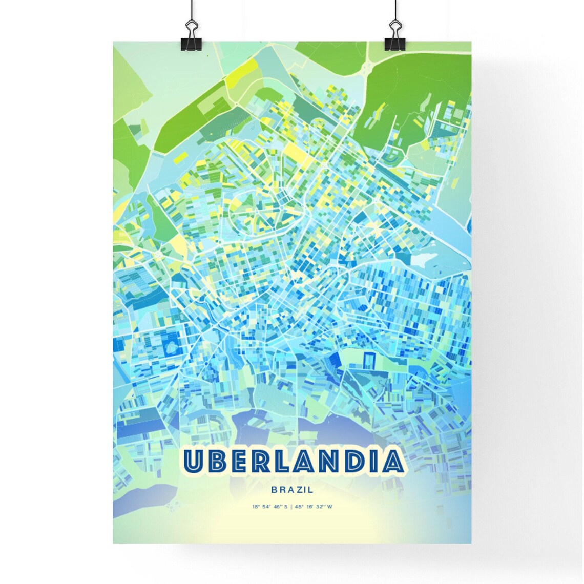 Uberlandia Brazil Bluish Watercolor Modern Decorative City Map Art Poster - Image 3