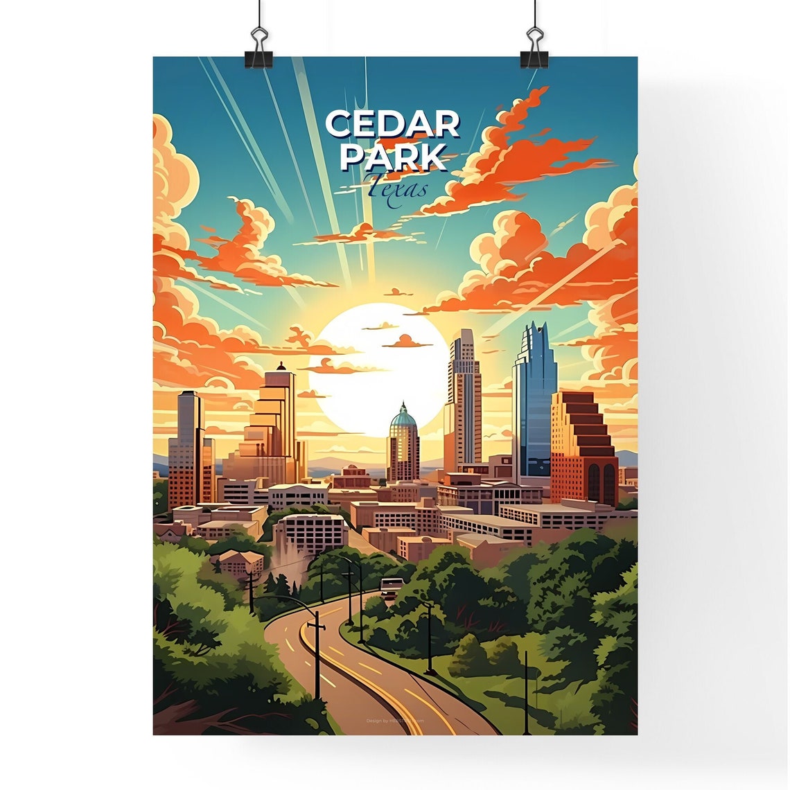 Cedar Park Texas Golden Sunset Skyline Boulevard Travel Poster - Image 4